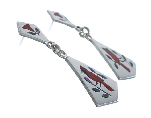 Multicolor Inlay Cardinal Genuine Sterling Silver Zuni Earrings NN20336